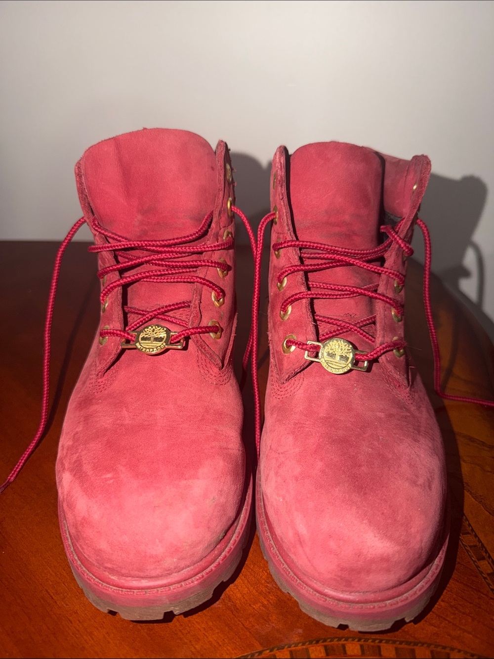 Kids Red Suede Lace-Up Boots with Gold Accent
